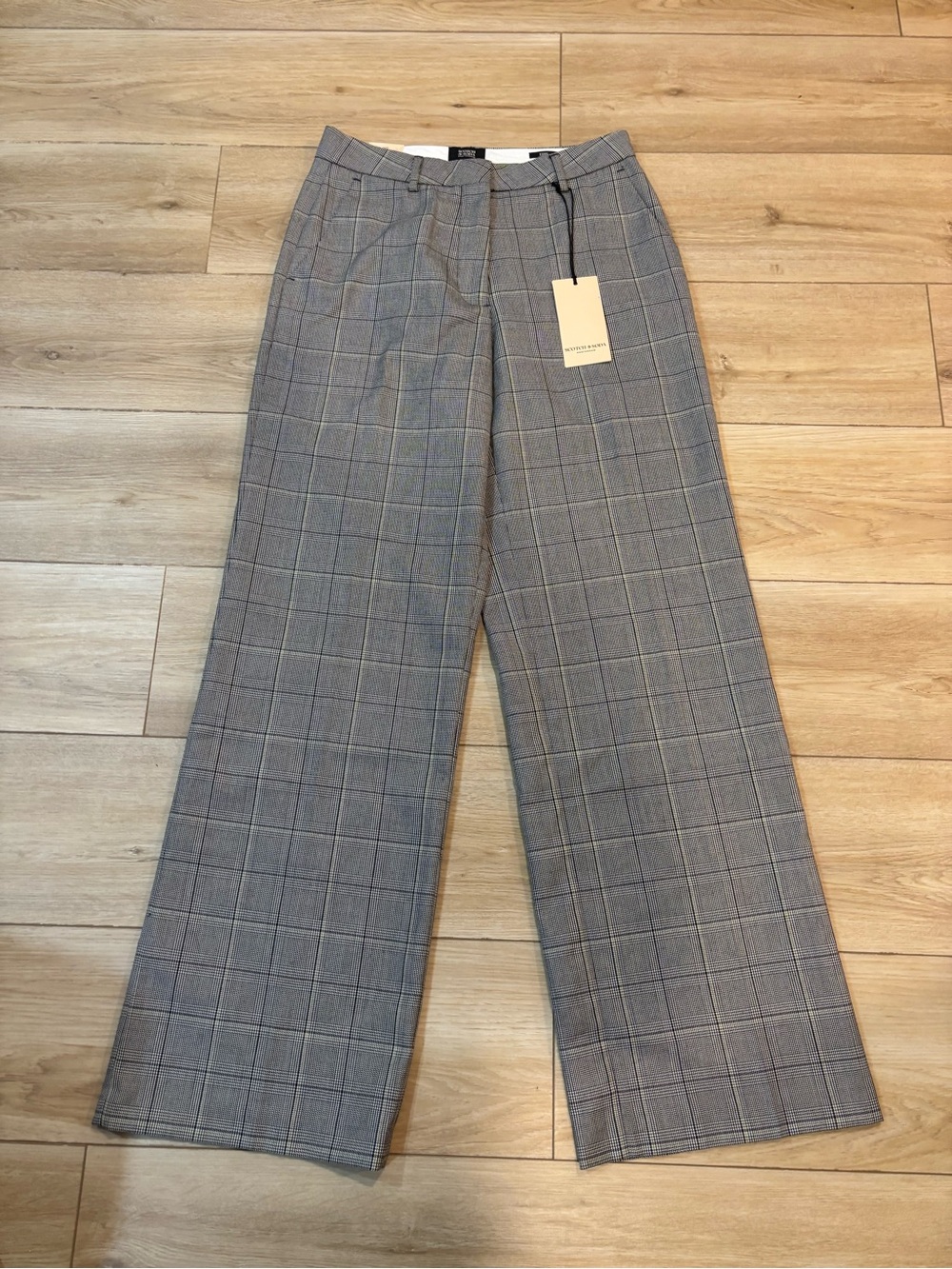 Scotch & Soda Edie Dress Pants Womens 27x31/32 Gray Plaid High Rise Wide Leg